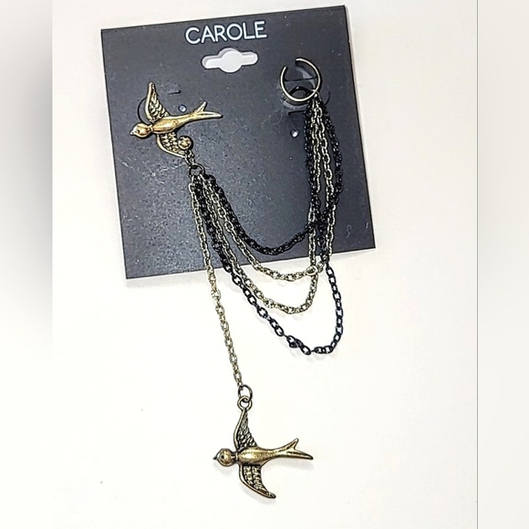 🦋 DOVE SINGLE EARRING WITH EAR CUFF & CHAINS - 4" LONG - Picture 6 of 6